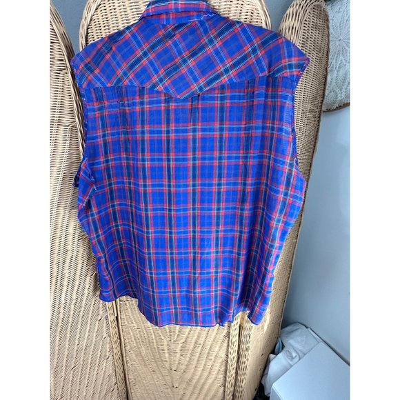 Vintage wrangler distressed brush popper snap button shirt - Picture 6 of 12